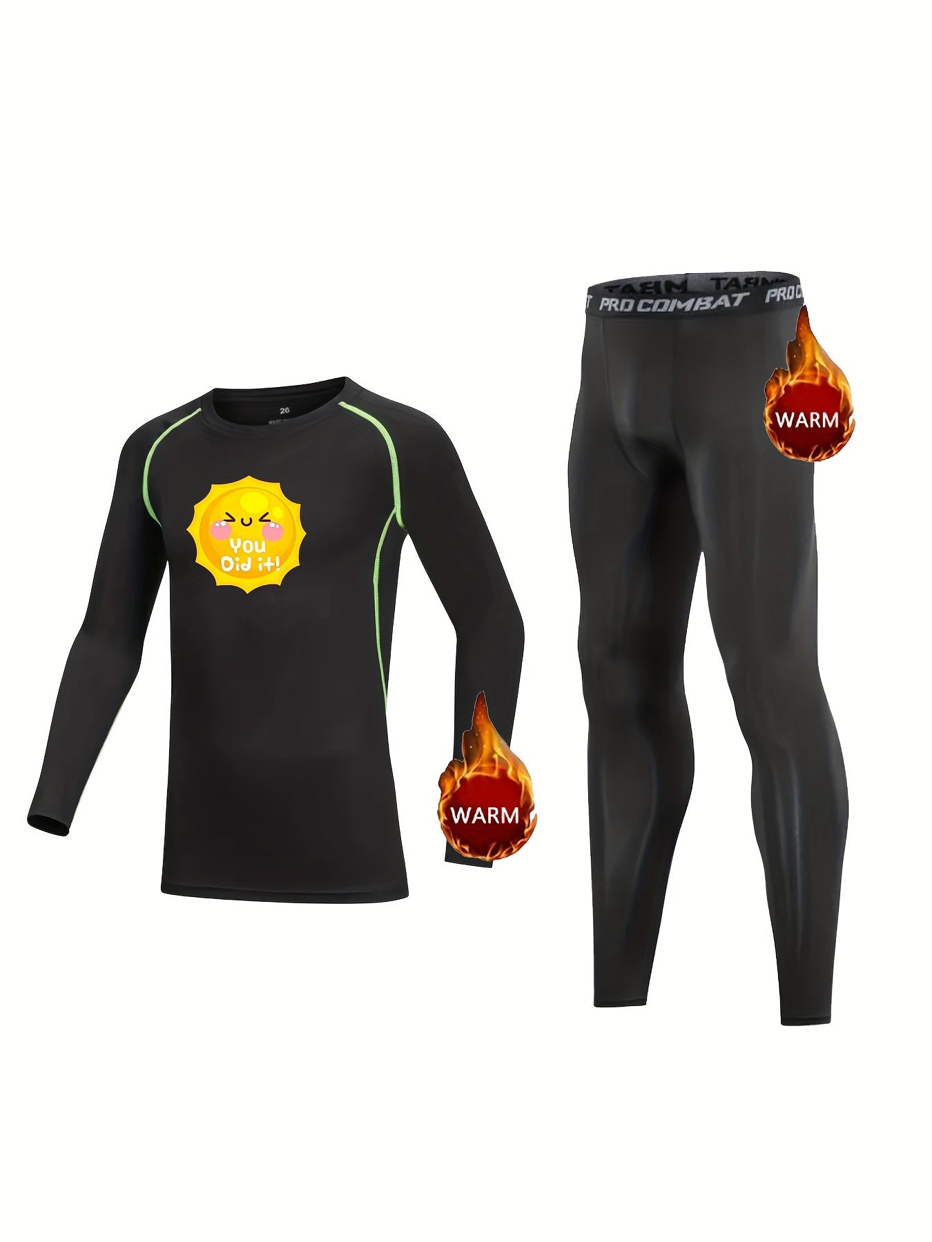 Kids Compression Fleece Sets Cartoon Print Crew Neck Pullover & Matching Pants