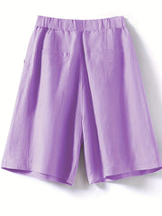 Vintage Knee Length Elastic Waist Shorts with Pockets