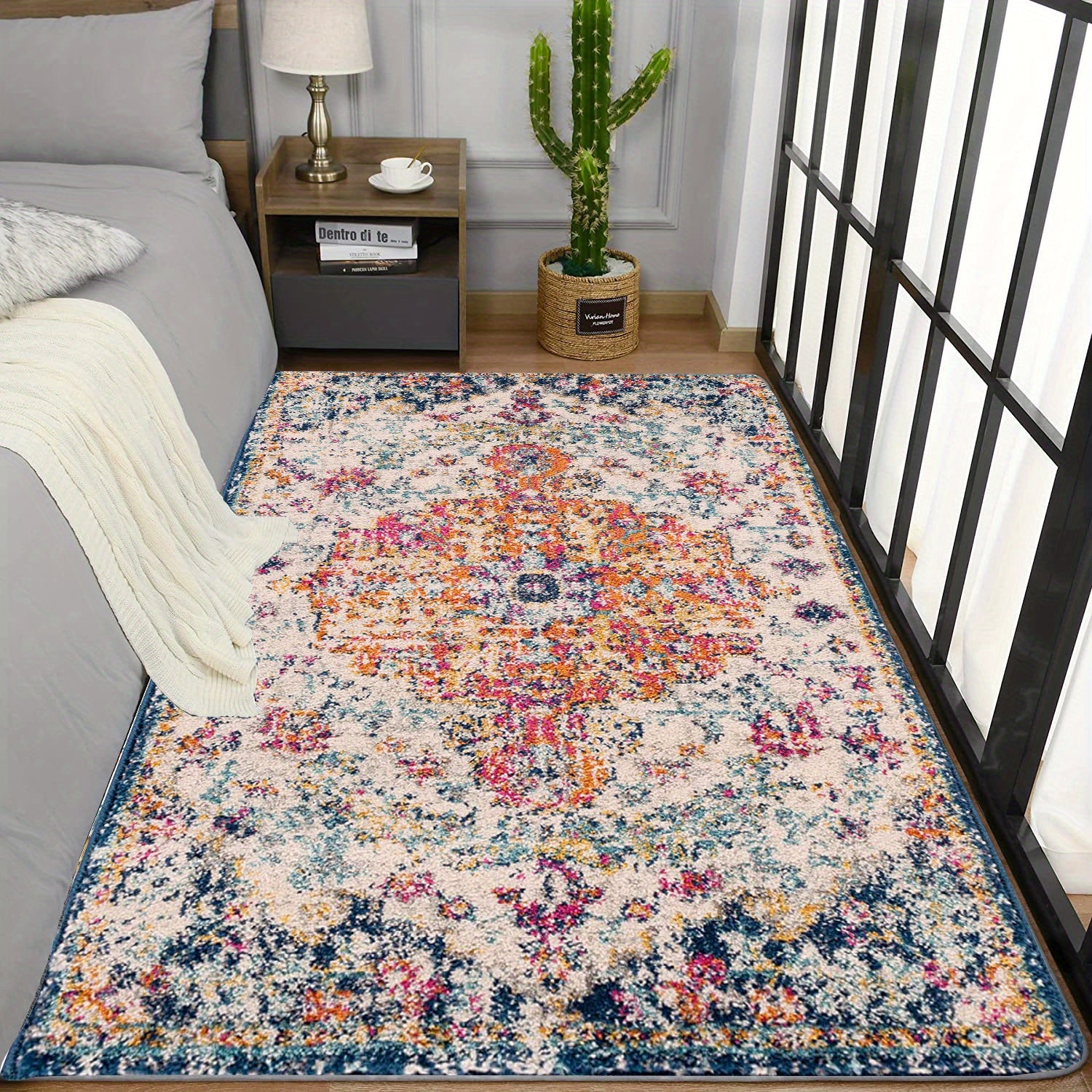 Bohemian Ornamental Carpet Area Rug Machine Washable Rugs Non Slip Backing