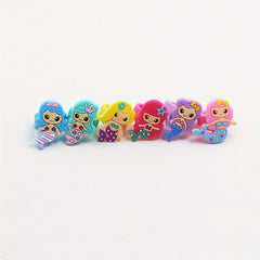 6pcs Cartoon Mermaid Silicone Ring Jewelry for Kids