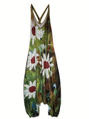 Floral Print V Neck Casual Jumpsuit