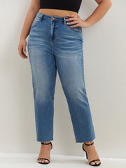 Button Fly High Rise Straight Leg Jeans
