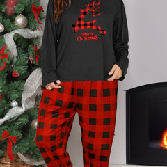 Christmas Lounge Set Plaid Deer Tee & Plaid Pants Pajamas