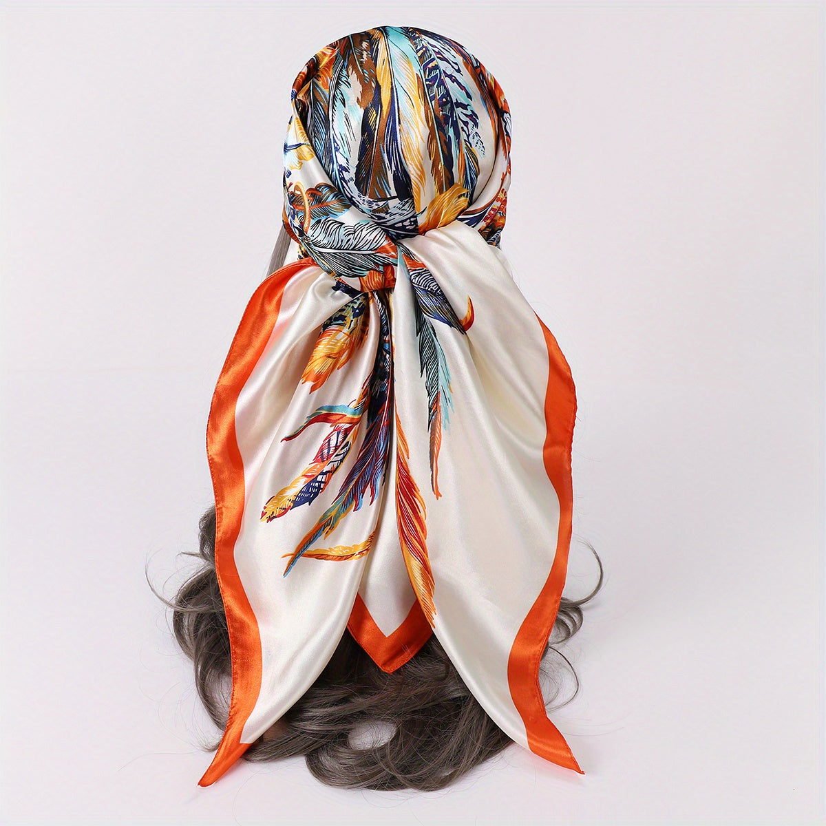 Vintage Feather Print Bandana Boho Silk Shawl Head Wrap Turban