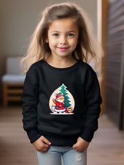 Christmas Cat Santa And Tree Print Girls Casual Pullover Sweatshirt