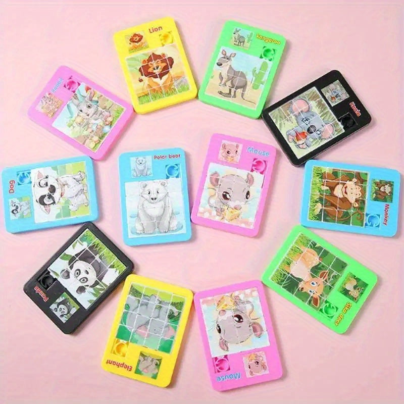 6pcs Sliding Puzzle Toys for Ages 6 Cartoon Animal Slider Puzzles