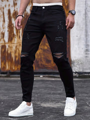 Men's Slim Fit Ripped Jeans Casual Street Style Stretch Denim Pants