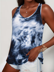Tie Dye Crew Neck Tank Top Summer Casual Sleeveless