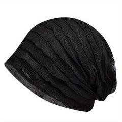 Pleated Soft Beanies Elastic Head Wrap Solid Ruffles Slouchy Beanie Skull Cap