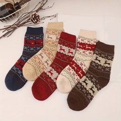 Elk Print Christmas Mid Tube Socks Women's Stockings