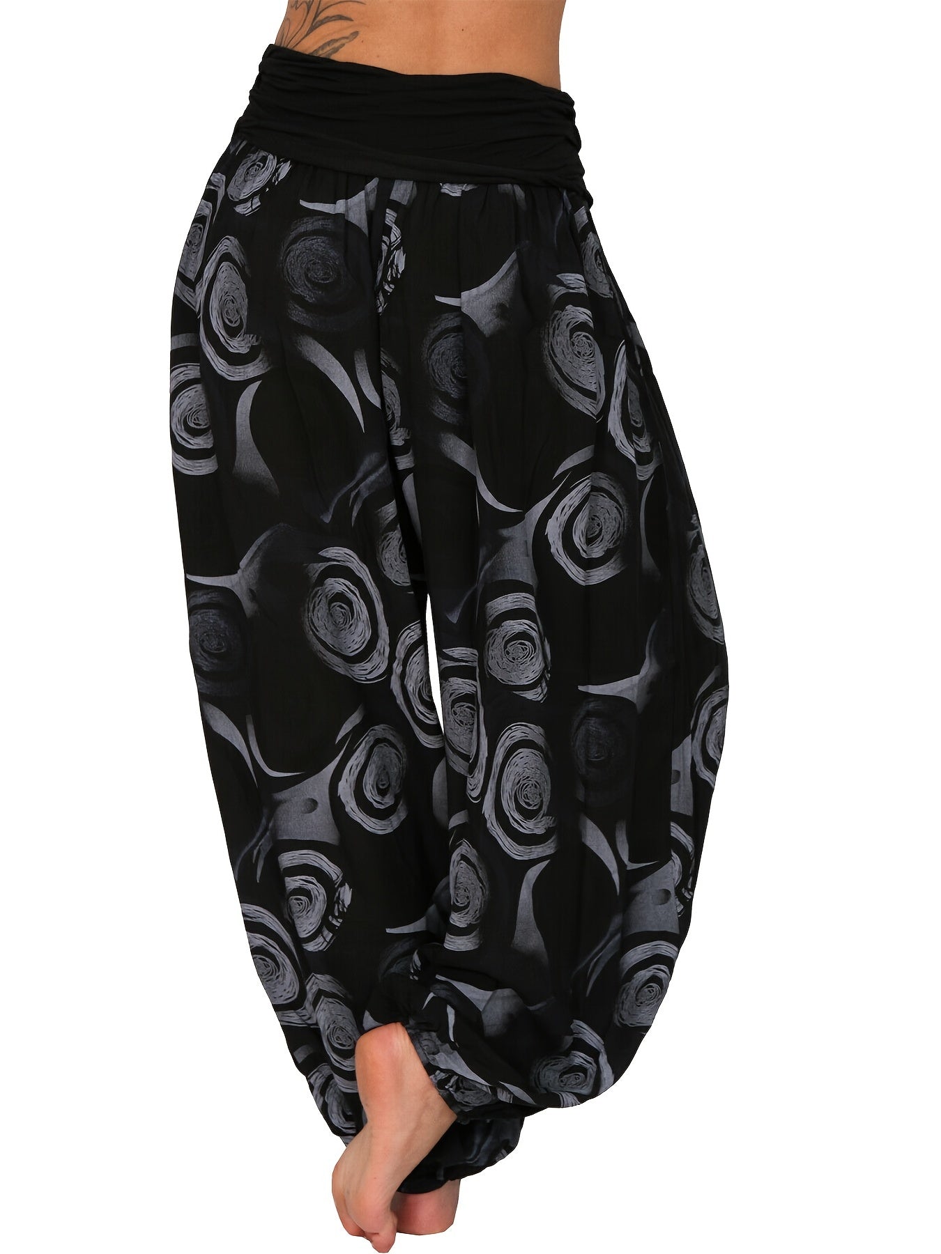 Boho Geometric Print Ruched Harem Pants Casual Bohemian Pants