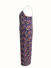 Floral Print V Neck Cami Jumpsuit With Pockets
