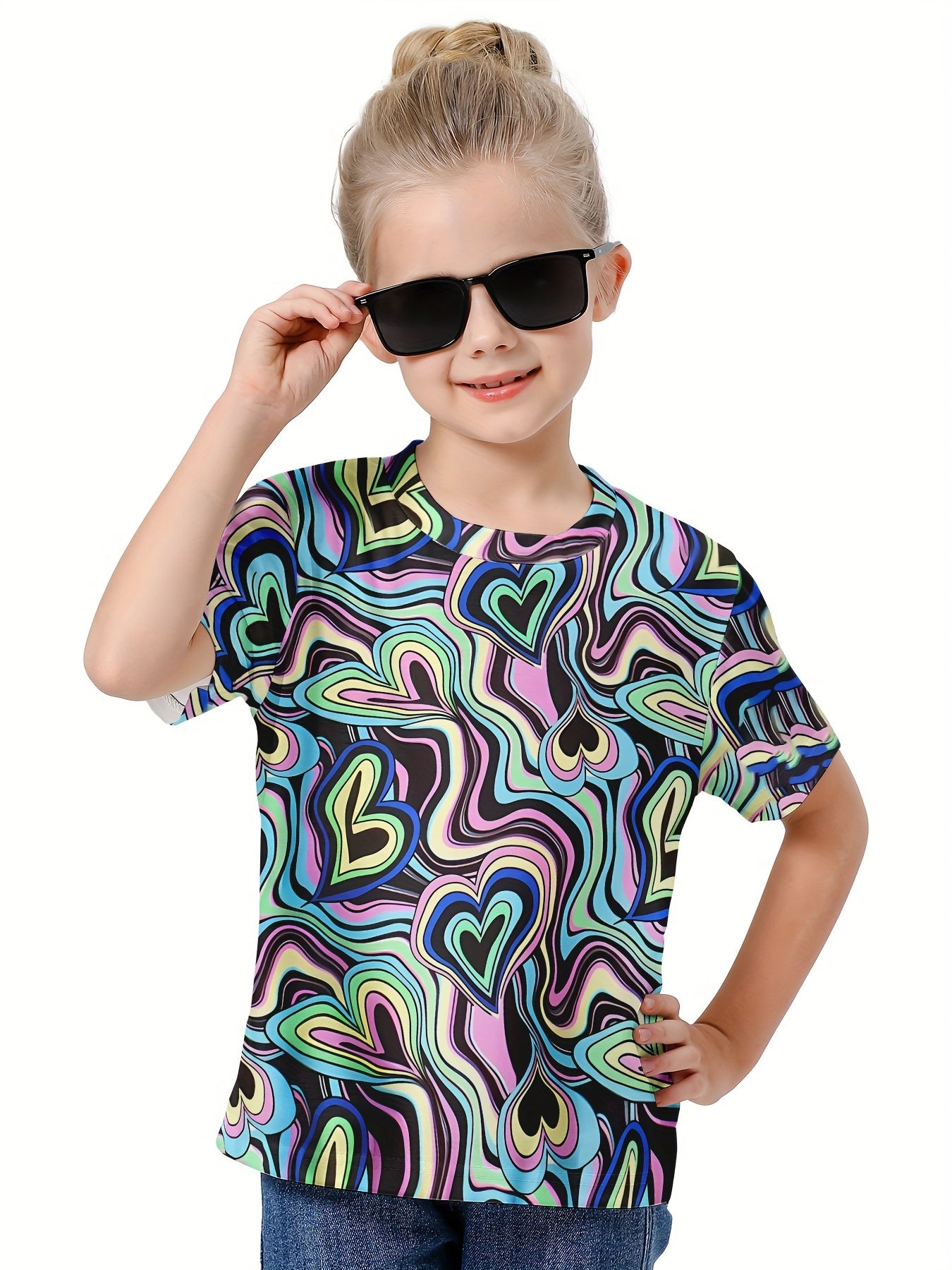 Heart Pattern Graphic Short Sleeve T-shirt for Kids