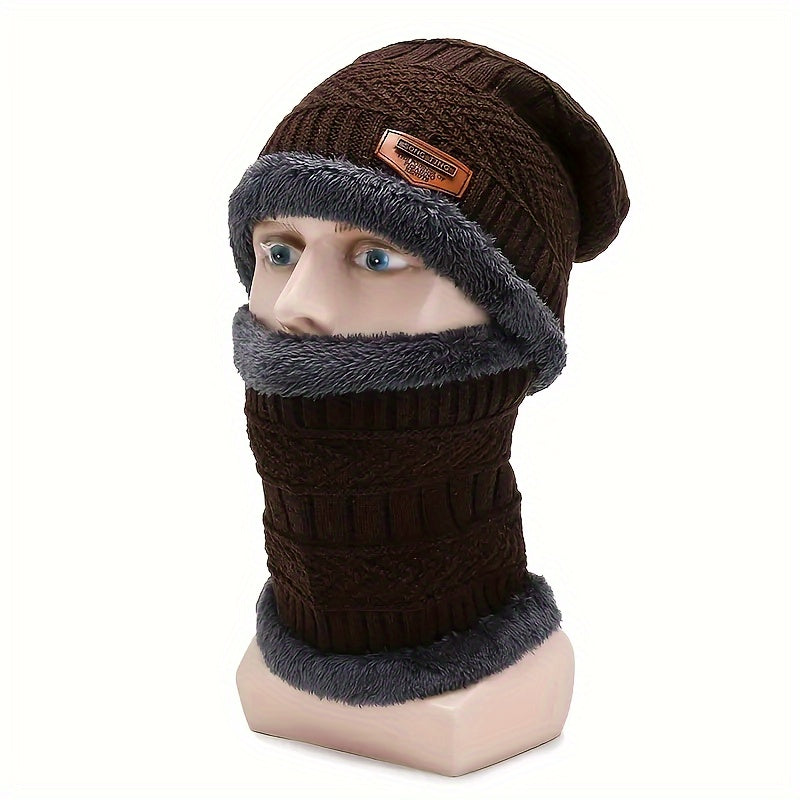 Winter Beanie Hat & Scarf Set Velvet Thickened Warm Knitted Hat