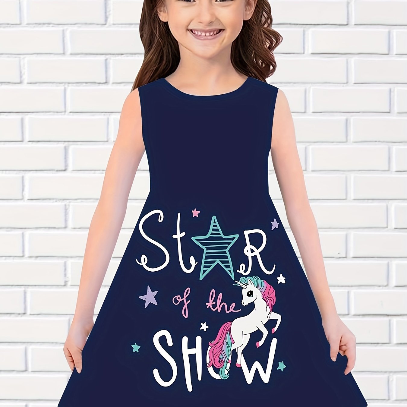 Girls 3D Unicorn & STAR OF THE SHOW Graphic Dress