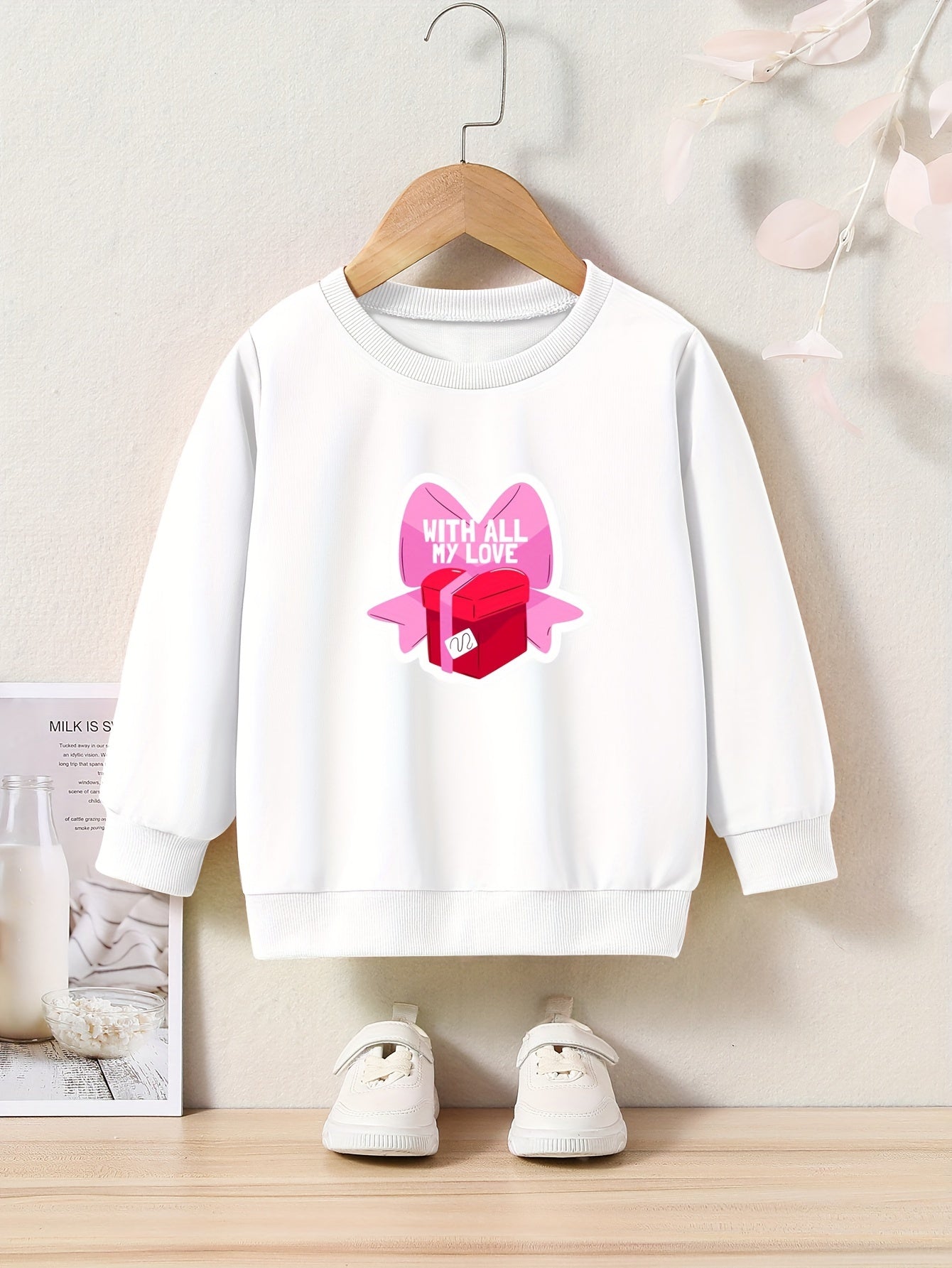OERYUI Girls boys With All My Love Print Heart Graphic Sweatshirt Comfy Pullover