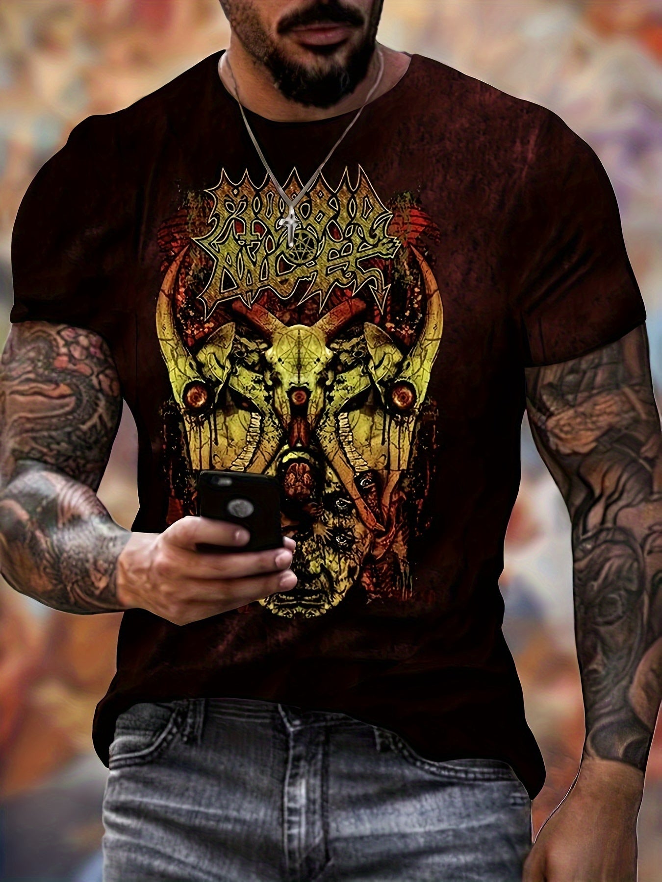 Pattern Print Men's Short Sleeve T-shirt Graphic Tee Men's Summer Clothes