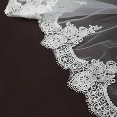 Single Layer Bridal Veil With Lace Trim Sheer Tulle Wedding Accessory