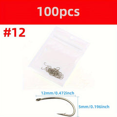 100pcs High Carbon Steel Fly Tying Hooks Barbed Curved Hooks Fly Fishing