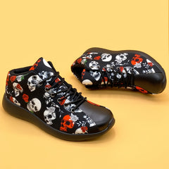 Women's Skull Pattern Lightweight Sneakers Lace Up Running Shoes
