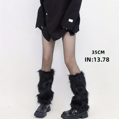 Y2K Faux Fur Leg Warmers Knee High Socks