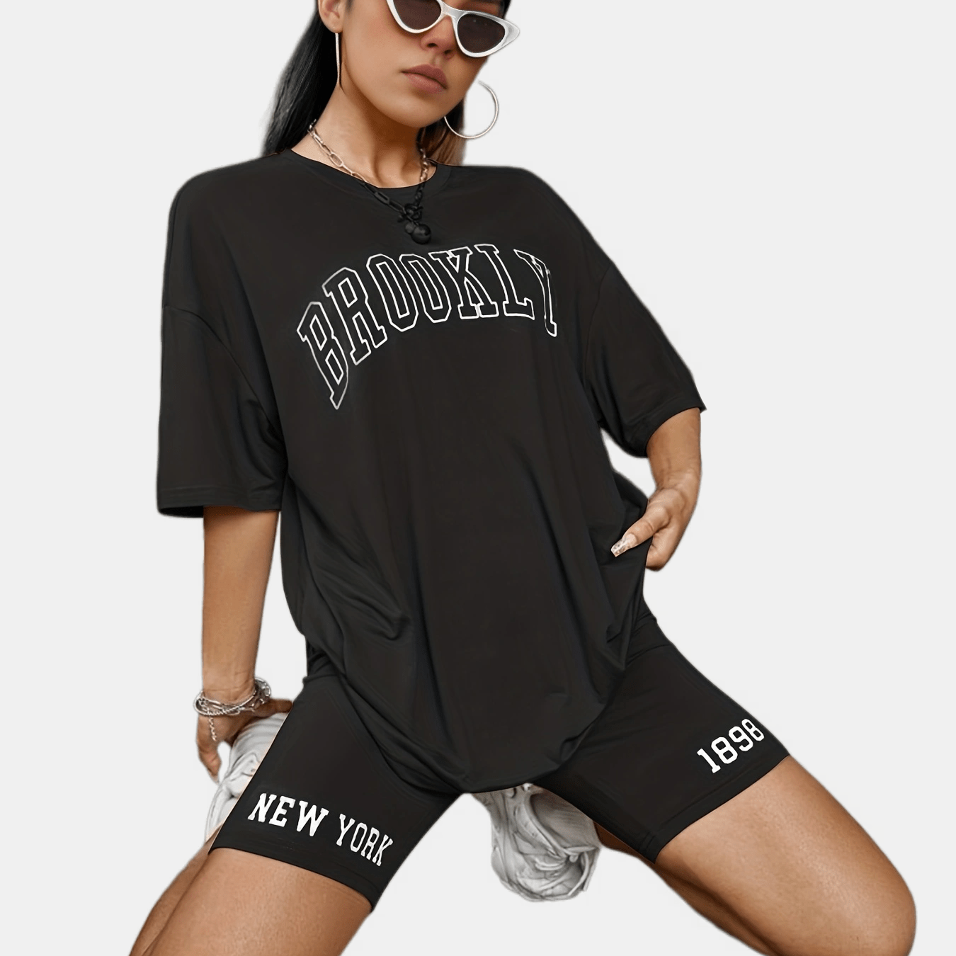 Letter Print Two-piece Set Tee & Shorts Casual Outfit