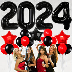 23pcs Year Theme Party Balloon Set Number Balloon Red Star Aluminum Film Balloon