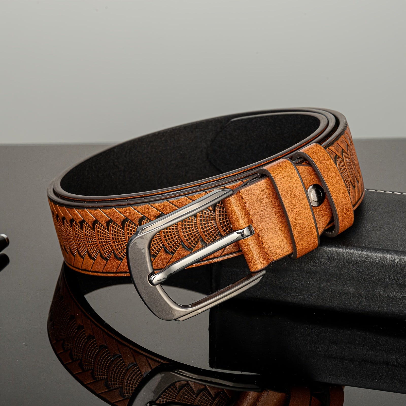 Embossed Men Casual Knitted Belt With Scrunchie