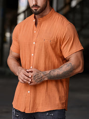 Men's Cotton Button Up Short Sleeve Shirt for Summer