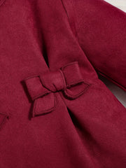 Cute Bow Front Ruched Long Sleeve Dress for Girls