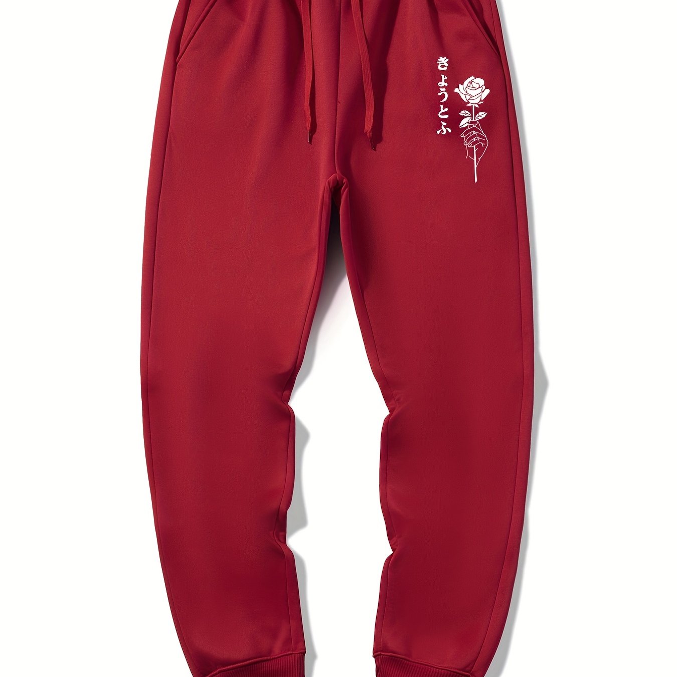Rose & Kanji Print Men's Sweatpants with Pockets