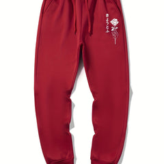 Rose & Kanji Print Men's Sweatpants with Pockets