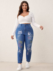Casual Jeans Women's Plus Graphic Print High Stretch Jeans