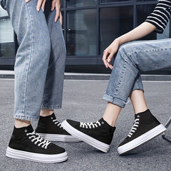 High Top Lace Up Canvas Shoes Non Slip Casual Flats