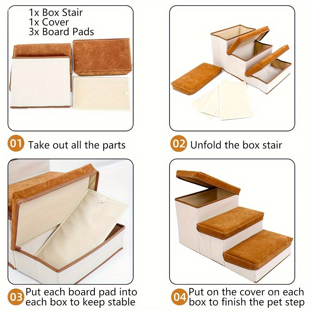 3 Tiers Foldable Pet Steps And Stairs For High Bed, Dog Cat Ramp For Small