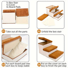 3 Tiers Foldable Pet Steps And Stairs For High Bed, Dog Cat Ramp For Small