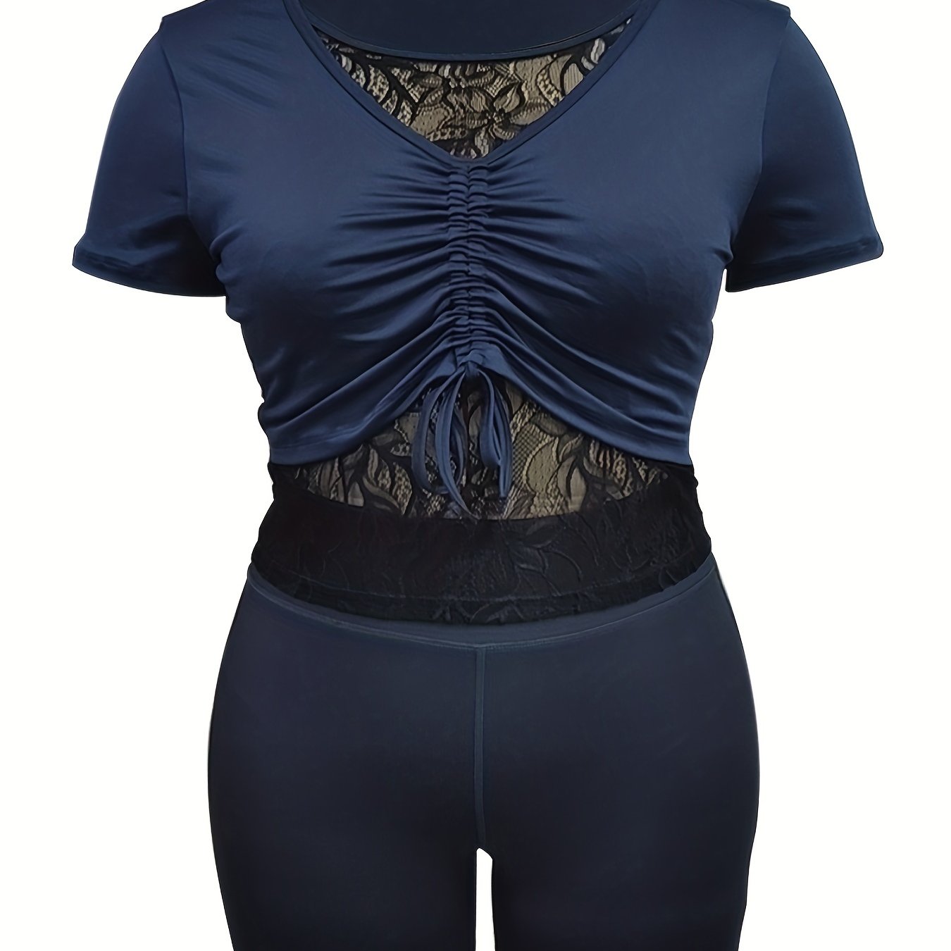 Lace Round Neck Crop Top & Shorts Two Piece Set