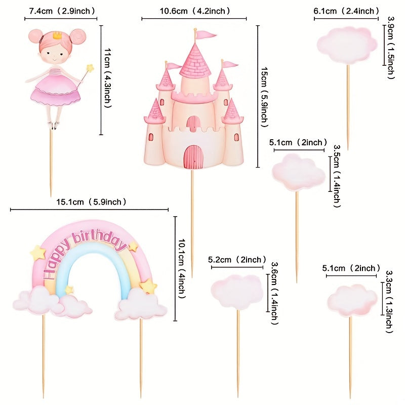Rainbow Clouds Castle Cake Insert Party Decorations