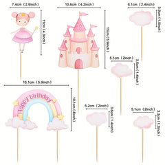 Rainbow Clouds Castle Cake Insert Party Decorations