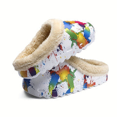 Colorful Print Thermal Sandals Plush Fuzzy Slippers