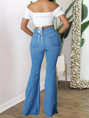 High Waist Flared Jeans Bell Bottom Ripped Wide Leg Denim Pants