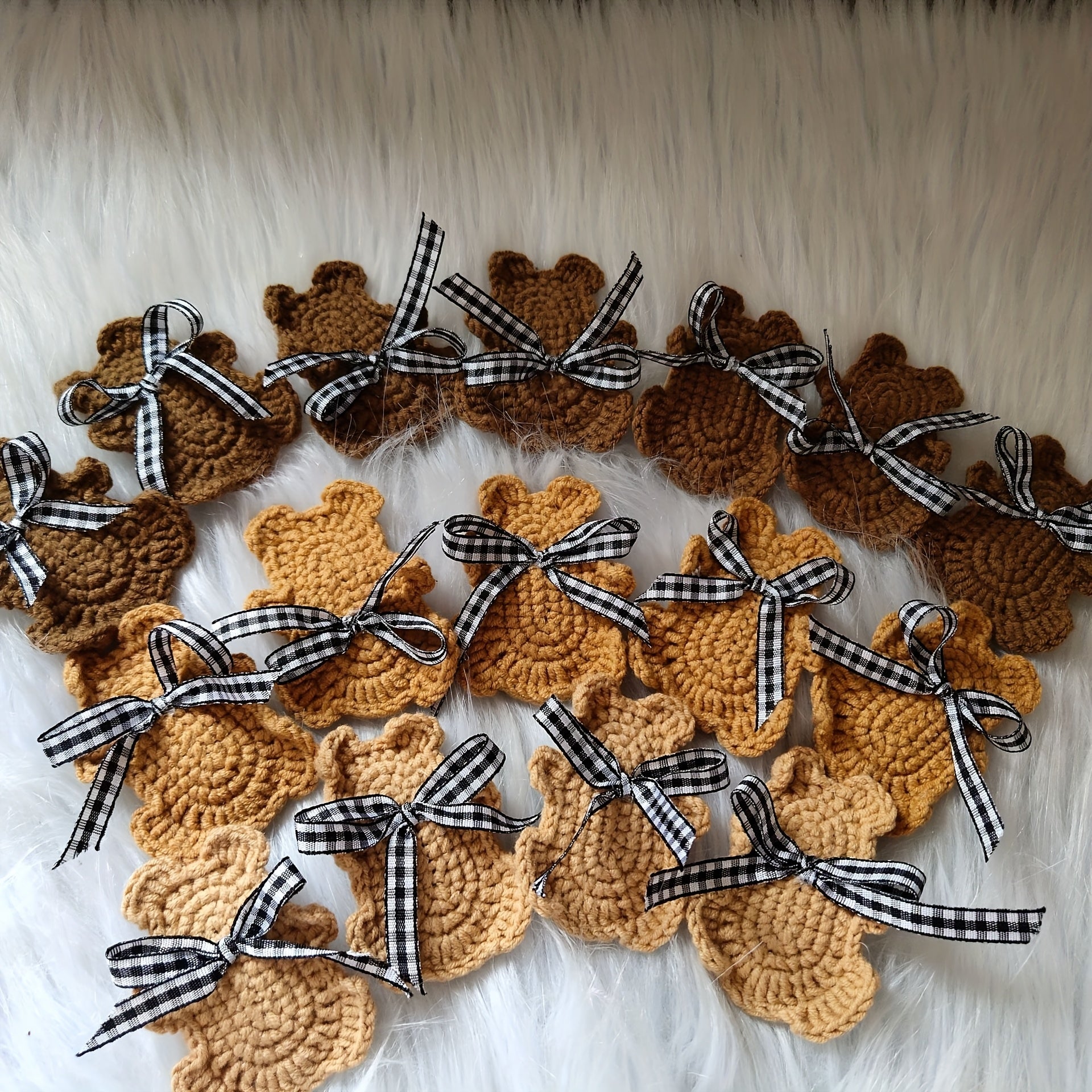 Crochet Knit Bear Ribbon Hair Clip for School Bag Doll Decoration