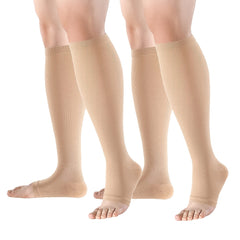 2 Pairs Open Toe Compression Socks Breathable Knee-Length Gym Fitness Stockings