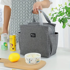 Portable Insulated Bento Bag With Double Pocket Lunch Box