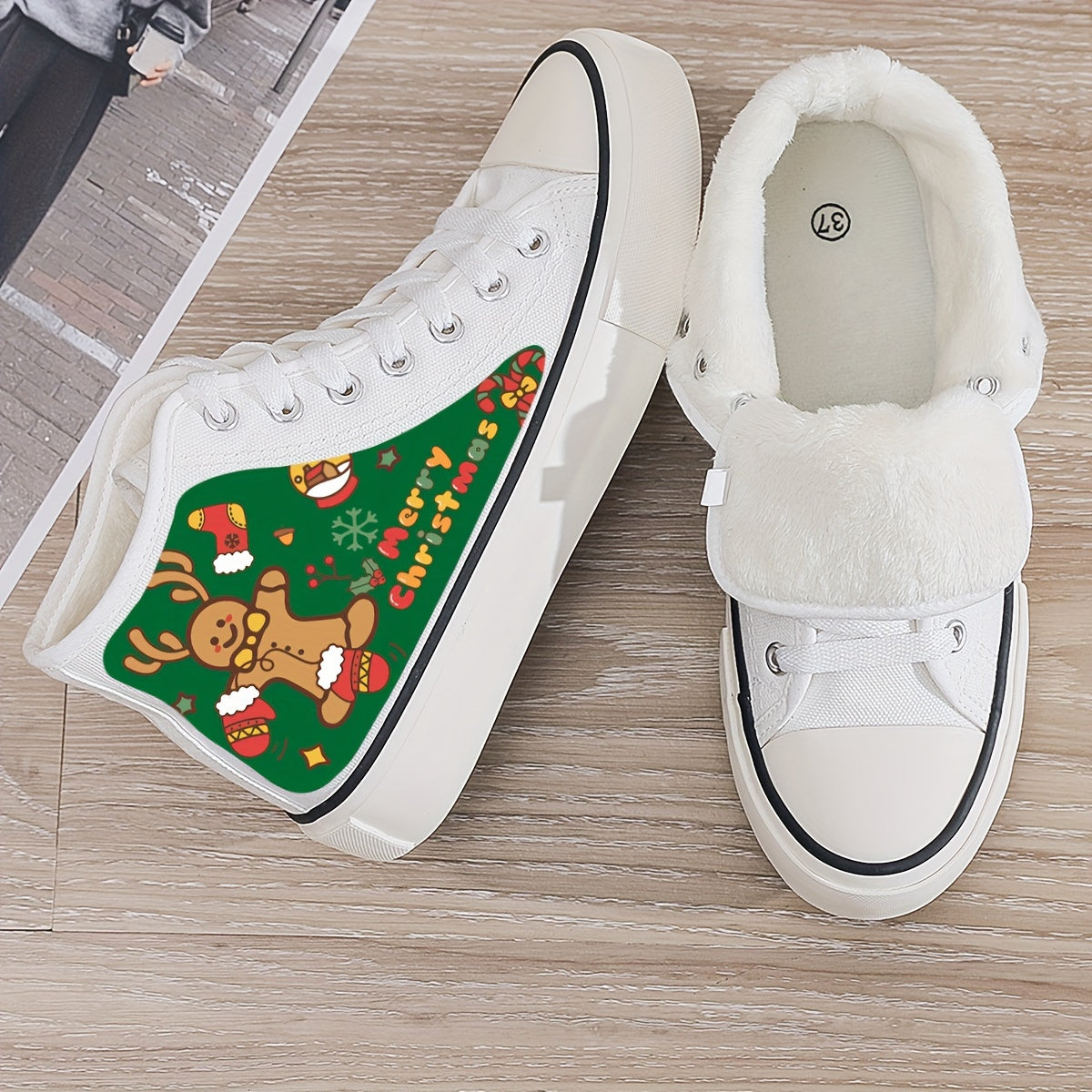 Gingerbread Print Plush Lined Chunky Sneakers