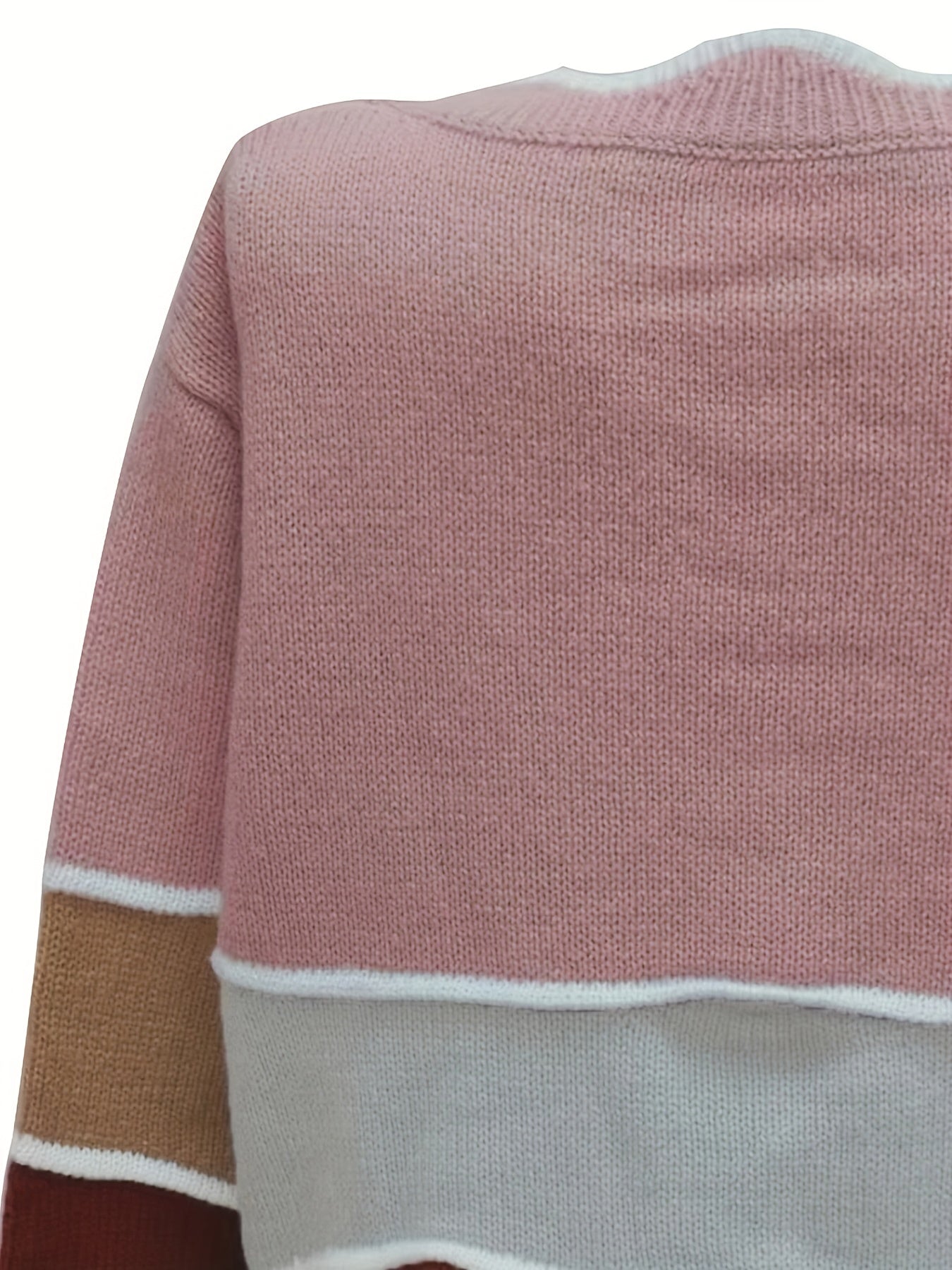 Casual Sweater Women's Plus Floral Trim V Neck Long Sleeve Jumper