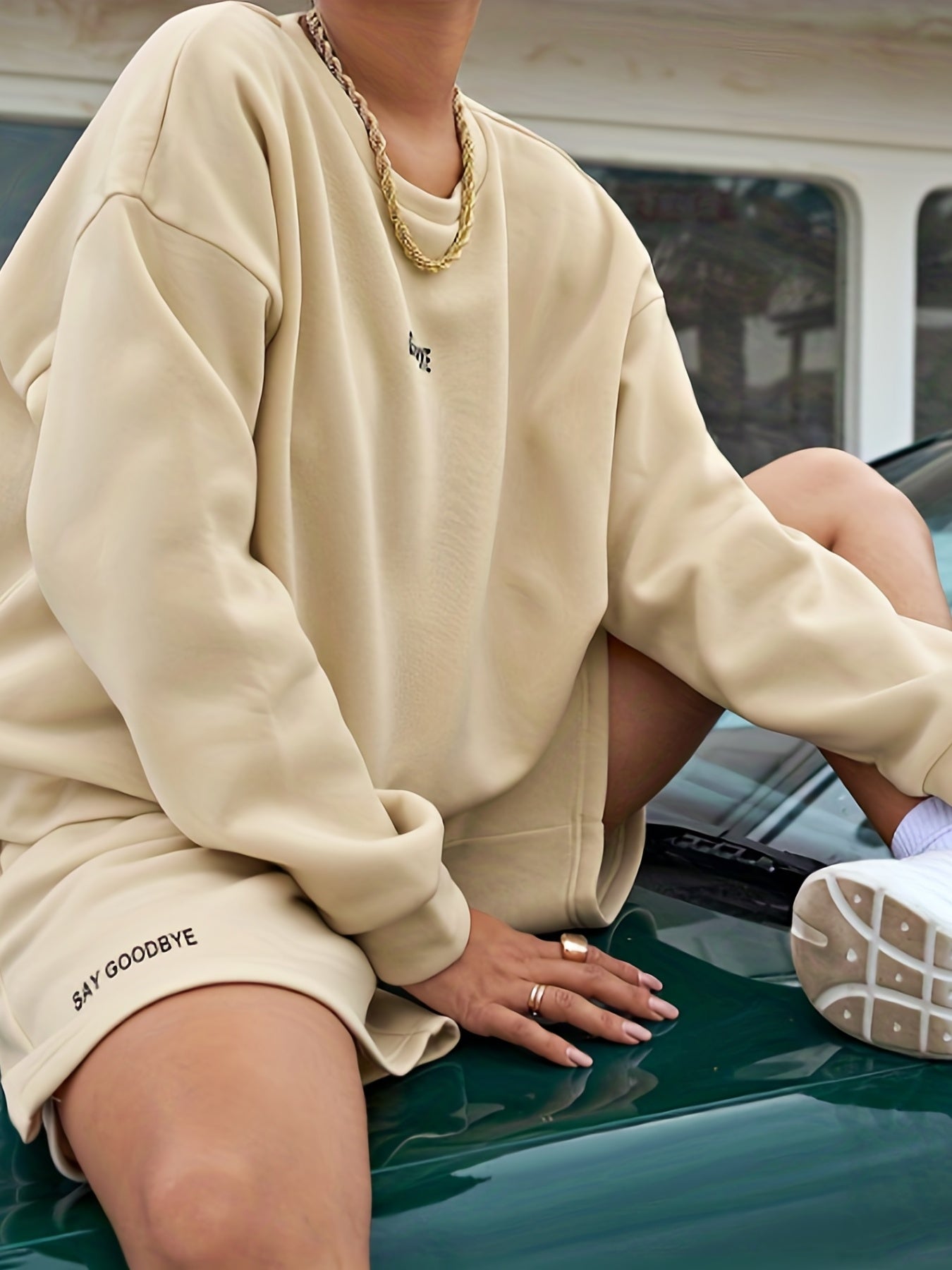Women's Plus Letter Print Long Sleeve Sweatshirt & Shorts Set