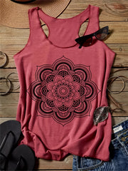 Floral Print Crew Neck Tank Top Women's Sleeveless Casual Summer Shirt