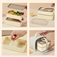 Rectangle Divided Microwave Lunch Box with Insulated Bag and Cutlery