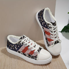 Women's Star & Striped Canvas Sneakers Low Top Flats